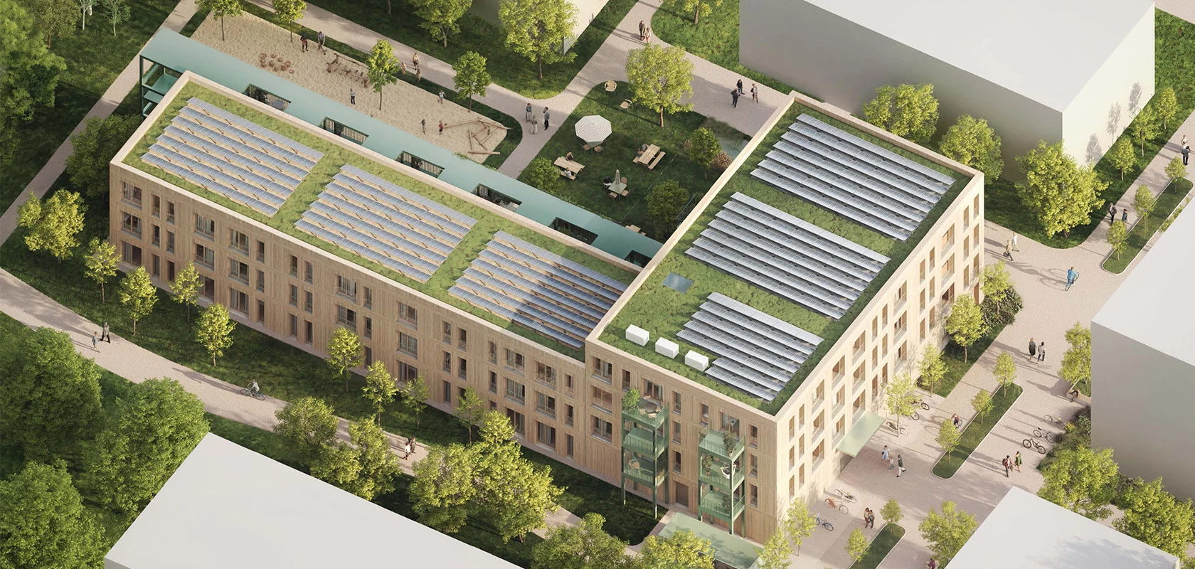 CPM Referenzen: Wohnungsbau Hangweide. Gebäudeansicht Vogelperspektive